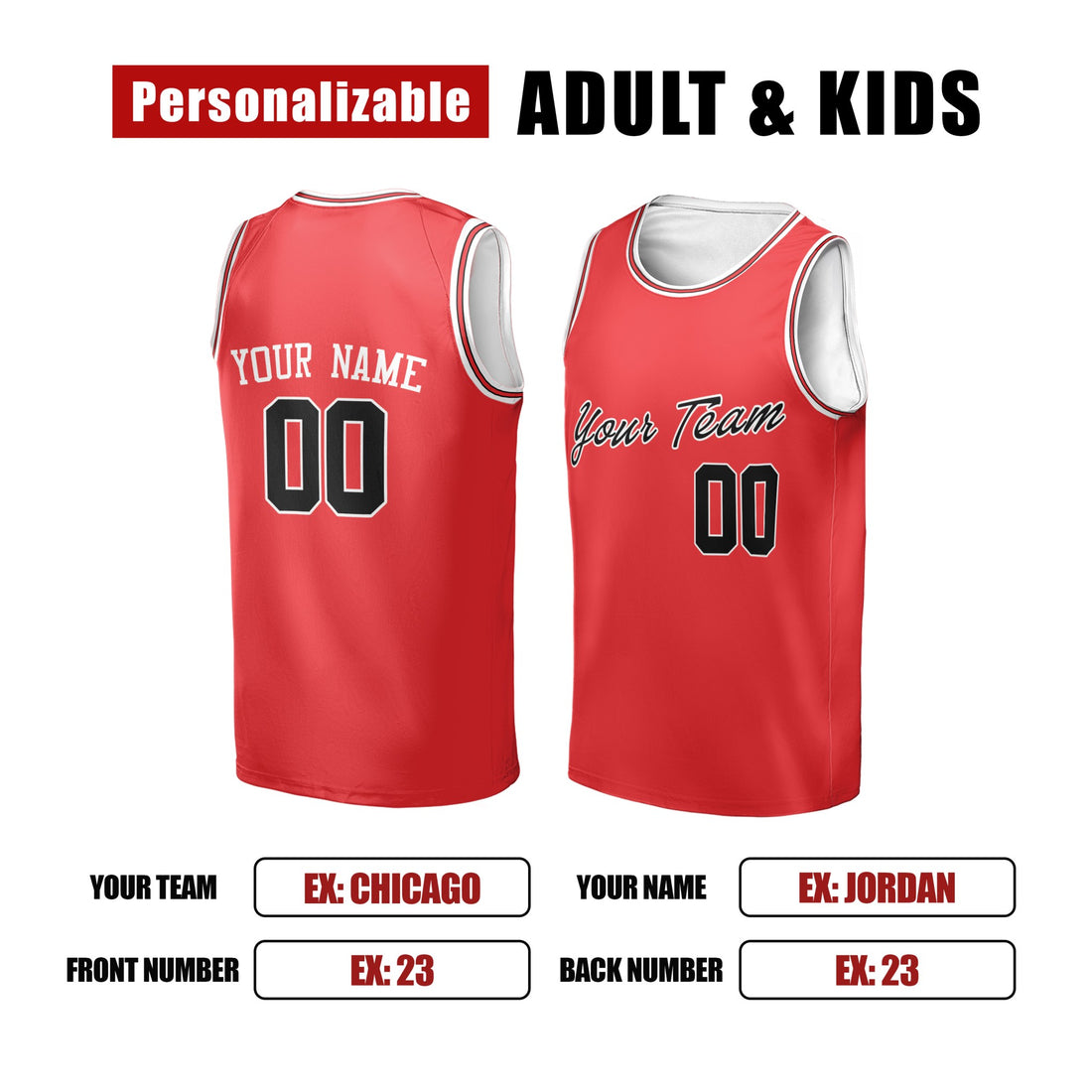 Personalized 1984/85 Chicago Basketball Jersey – Red Heritage Style, Custom Name & Number for Kids, Youth & Adults-1