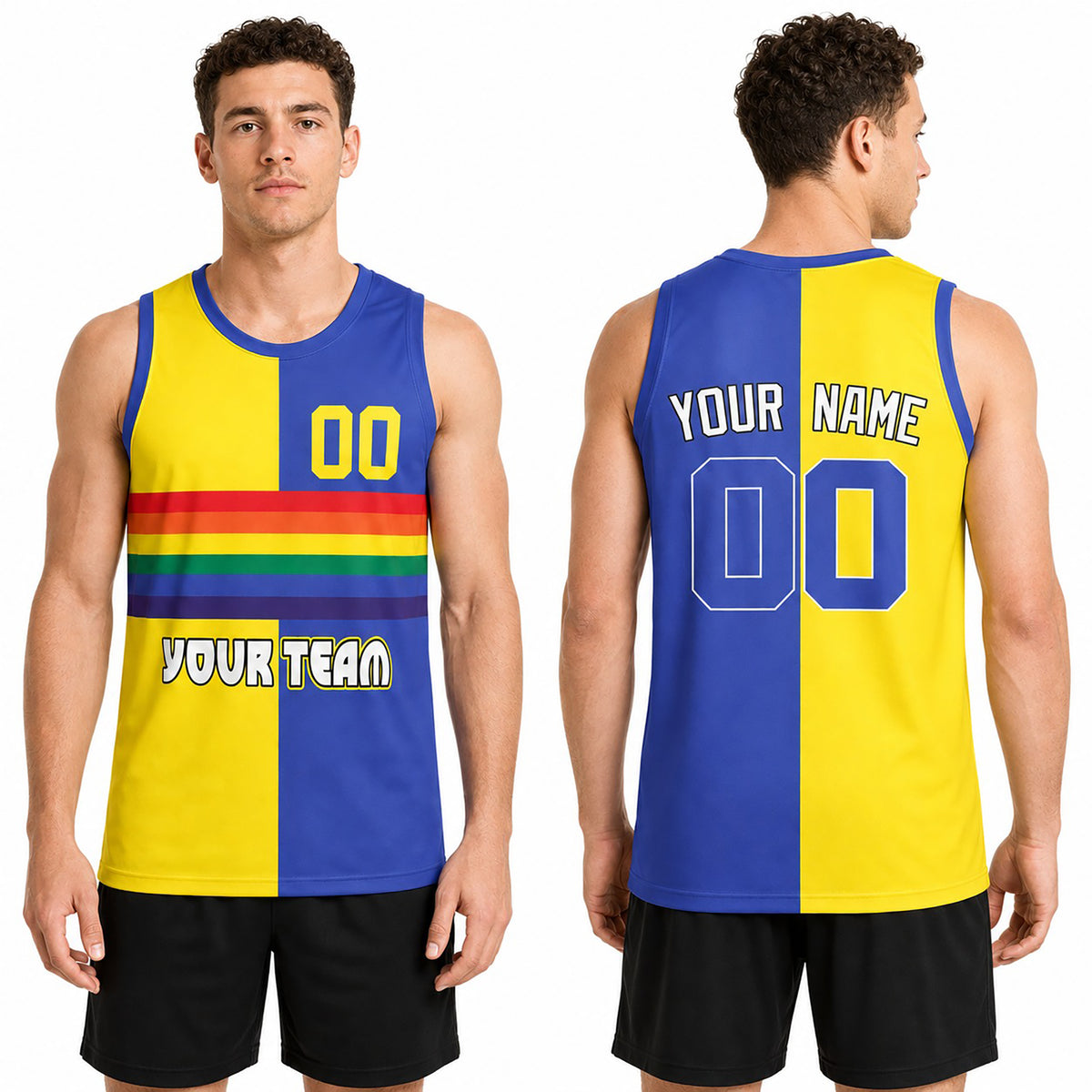 Personalized 1991/92 Denver Basketball Jersey – Yellow Blue Split Heritage Style, Custom Name & Number for Kids, Youth & Adults-1