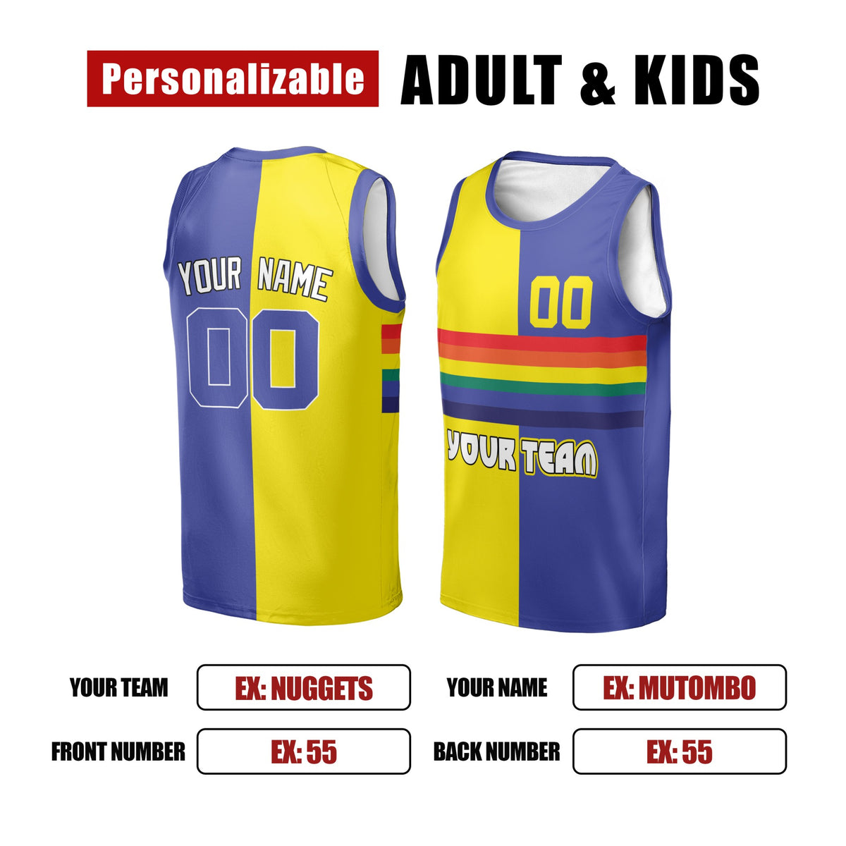 Personalized 1991/92 Denver Basketball Jersey – Yellow Blue Split Heritage Style, Custom Name & Number for Kids, Youth & Adults-2