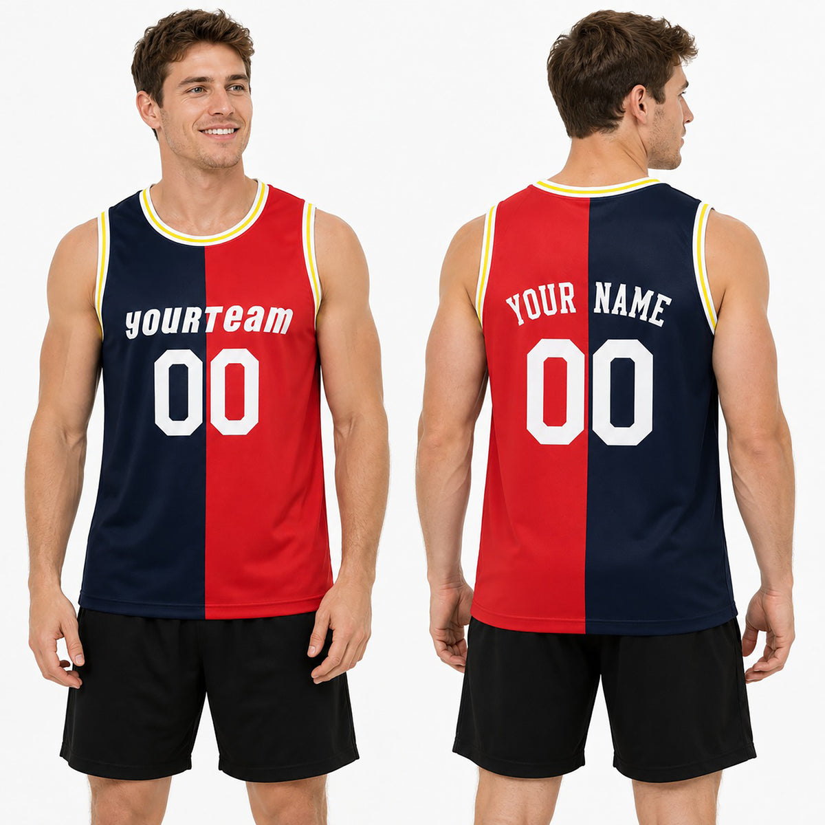 Personalized 1993/94 Houston Basketball Jersey – Navy Red Split Heritage Style, Custom Name & Number for Kids, Youth & Adults-1