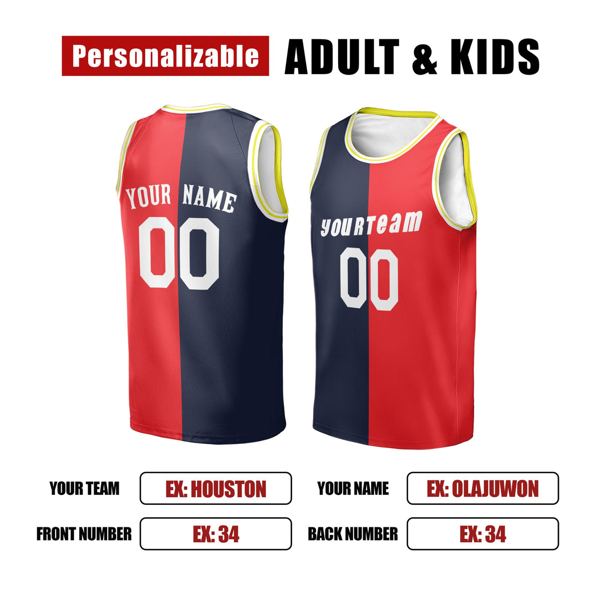 Personalized 1993/94 Houston Basketball Jersey – Navy Red Split Heritage Style, Custom Name & Number for Kids, Youth & Adults-2