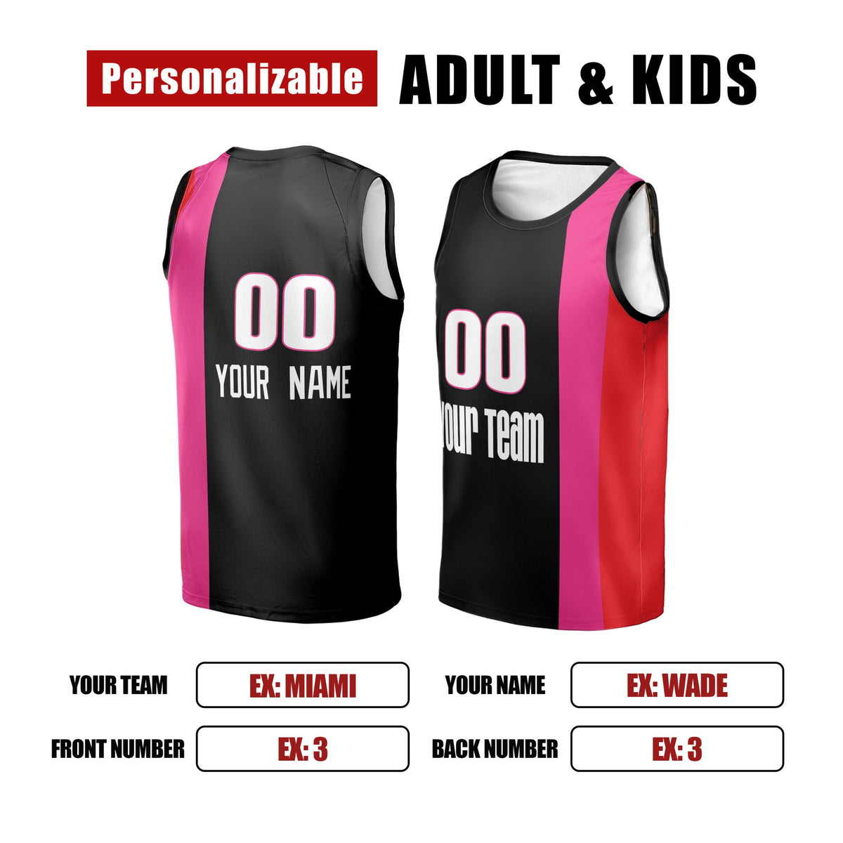 Personalized 2005/06 Miami Basketball Jersey – Black Pink Heritage Style, Custom Name & Number for Kids, Youth & Adults-2