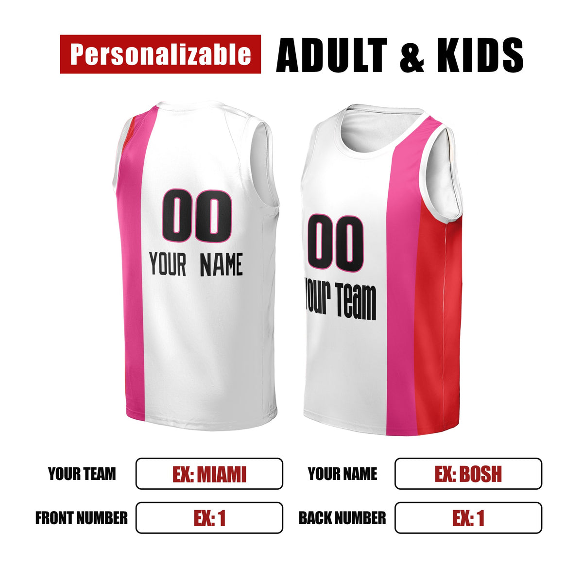 Personalized 2011/12 Miami Basketball Jersey – White Pink Heritage Style, Custom Name & Number for Kids, Youth & Adults-2
