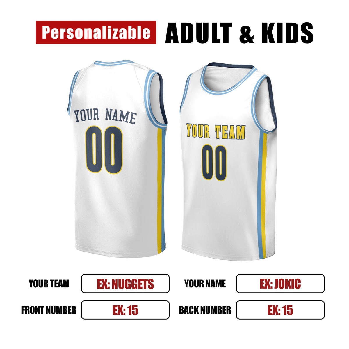 Personalized 2016/17 Denver Basketball Jersey – White Throwback Style, Custom Name & Number for Kids, Youth & Adults-2