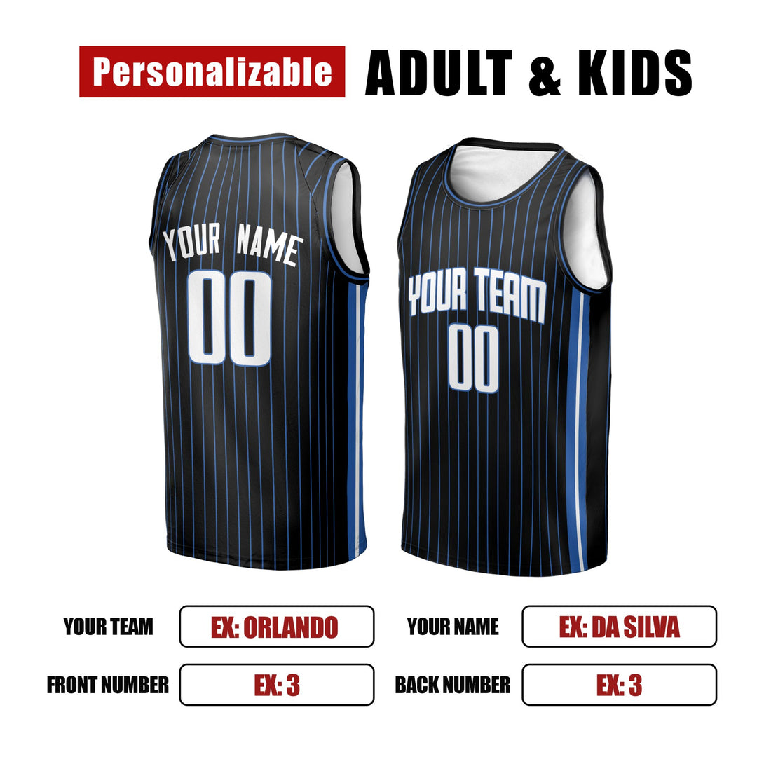 Personalized 2024 Orlando Basketball Jersey – Black Classic Style, Custom Name & Number for Kids, Youth & Adults-1