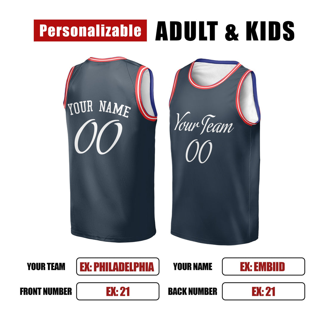 Personalized 2025/26 Philadelphia Basketball Jersey – Navy City-Inspired Style, Custom Name & Number for Kids, Youth & Adults-1