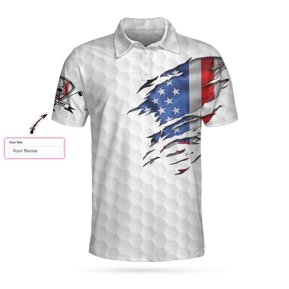 Custom Personalized American Flag Golfing Skeleton Golf Polo Shirt, It Takes A Lot Of Balls To Golf The Way I Do Shirt, Custom Polo Shirt For Men