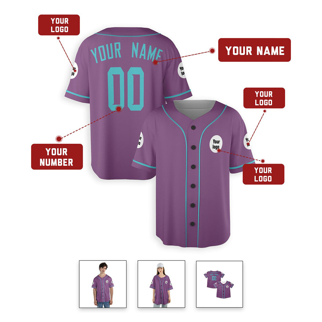 Personalized Arizona Baseball Jersey – Purple Teal Fan-Inspired Style, Custom Name & Number for Kids & Adults