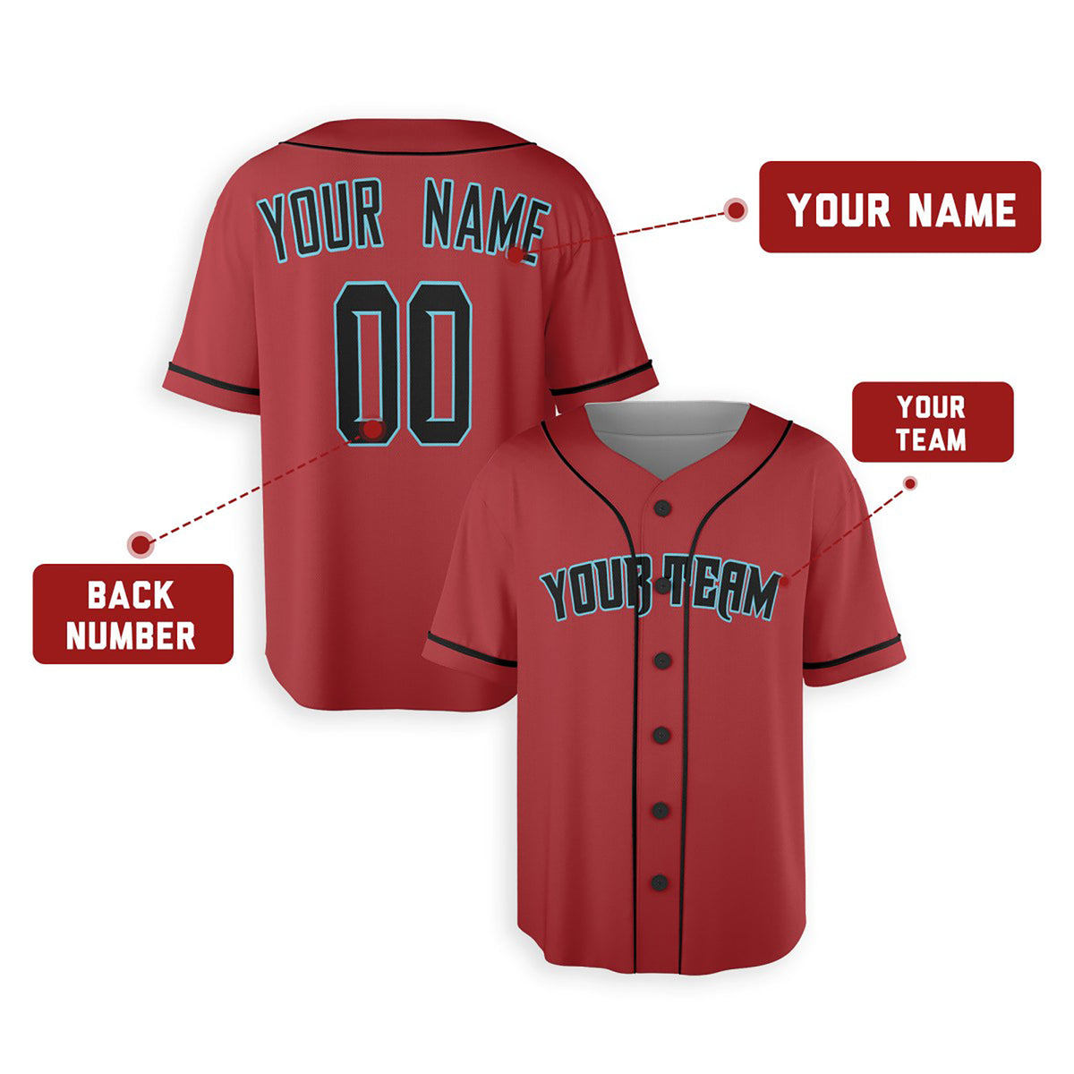 Personalized Arizona Baseball Jersey – Red Alternate Style, Custom Name & Number for Kids & Adults-2