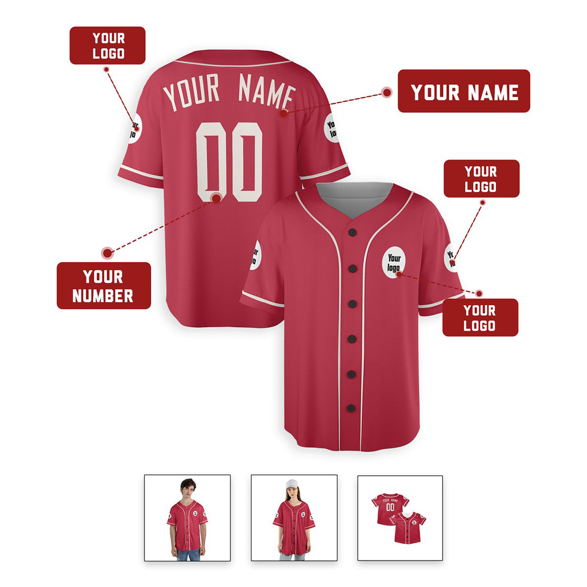 Personalized Arizona Baseball Jersey – Red Fan-Inspired Style, Custom Name & Number for Kids & Adults-2