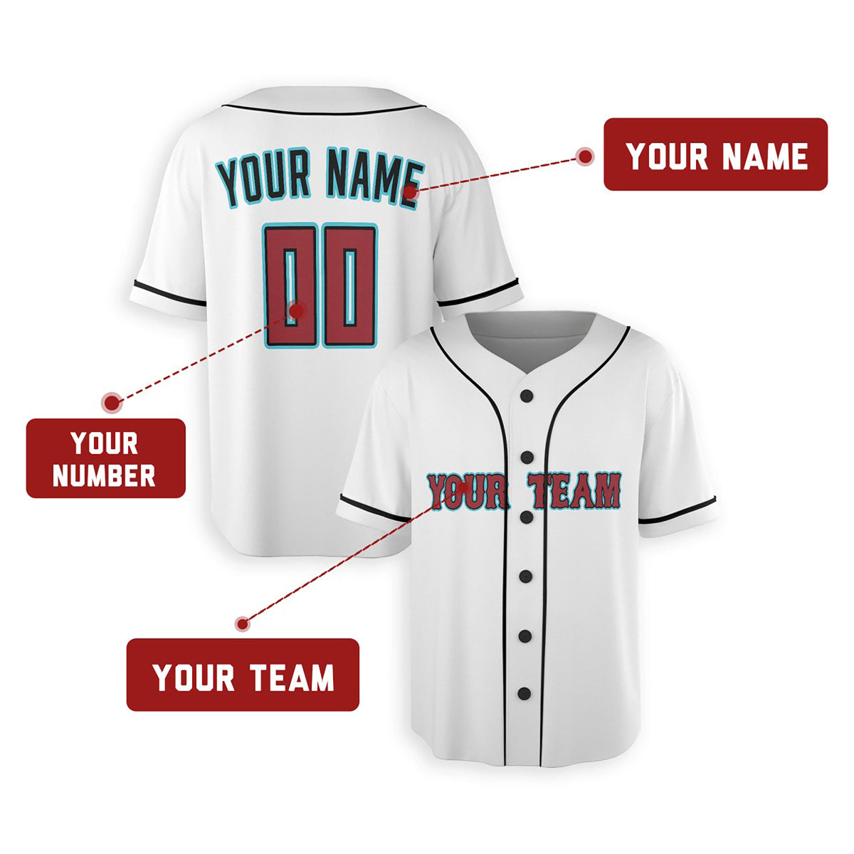 Personalized Arizona Baseball Jersey – White Home-Inspired Style, Custom Name & Number for Kids & Adults-2