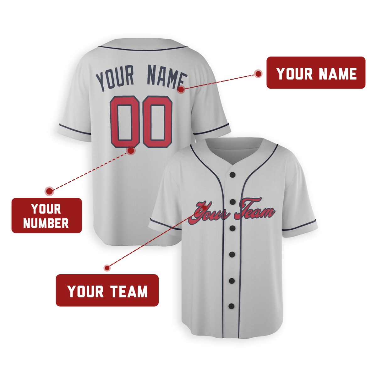 Personalized Atlanta Gray Baseball Jersey – Custom Name & Number, Kids & Adults-2
