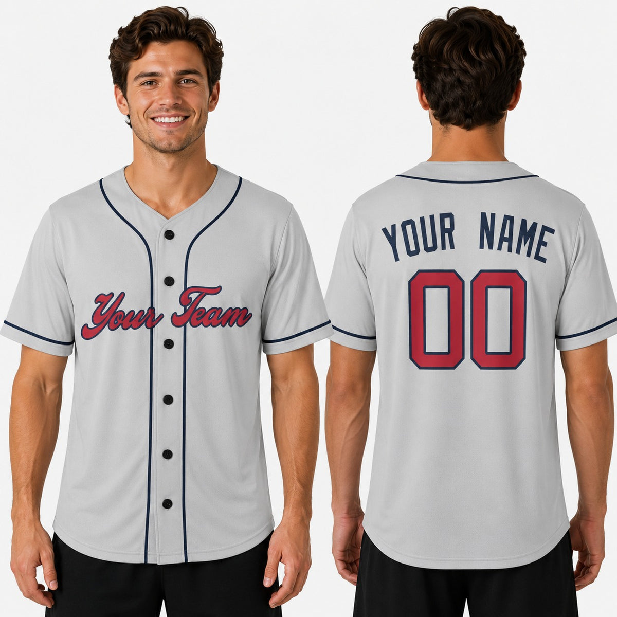 Personalized Atlanta Gray Baseball Jersey – Custom Name & Number, Kids & Adults-1