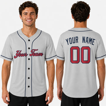 Personalized Atlanta Gray Baseball Jersey – Custom Name & Number, Kids & Adults-1