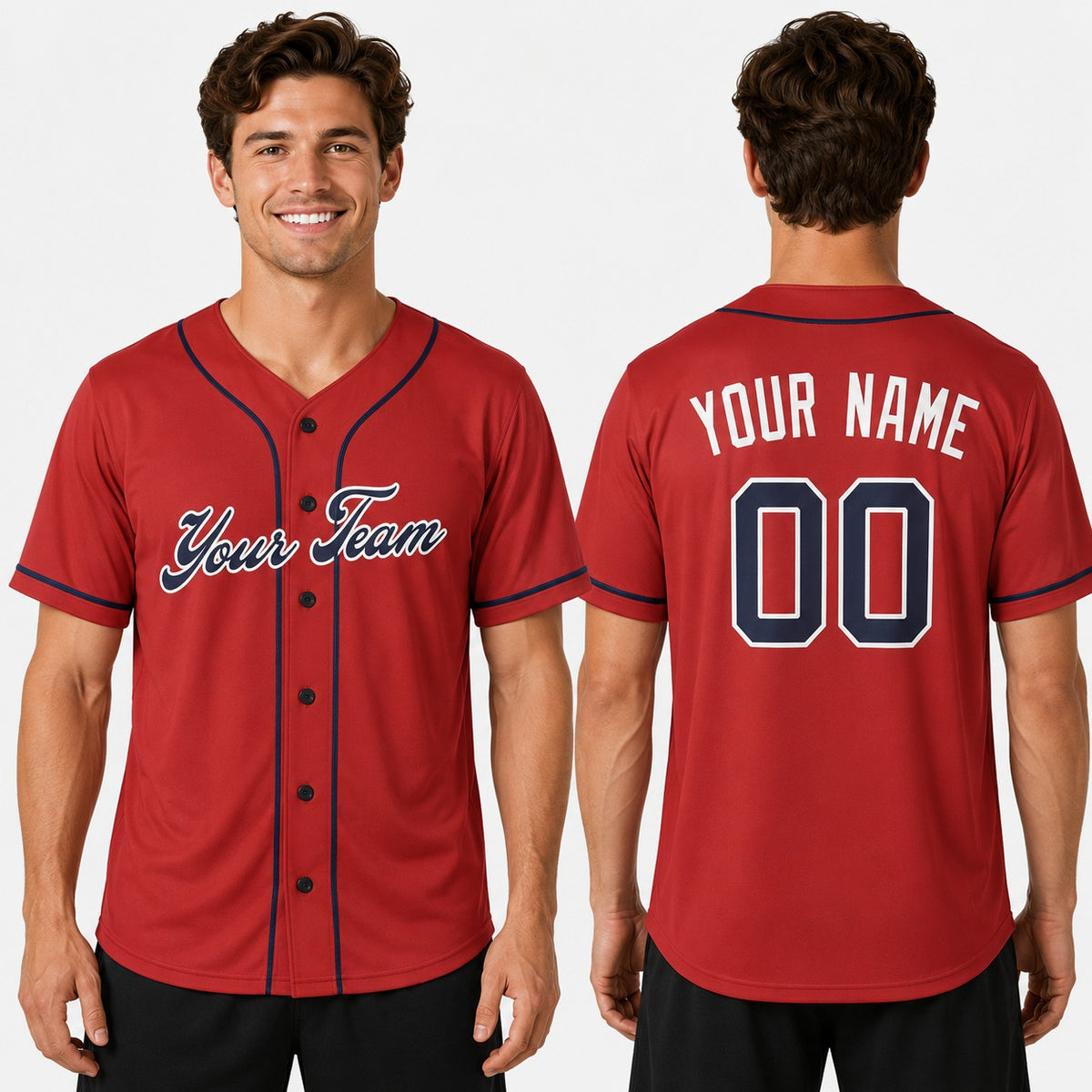 Personalized Atlanta Red Baseball Jersey – Custom Name & Number, Kids & Adults-1
