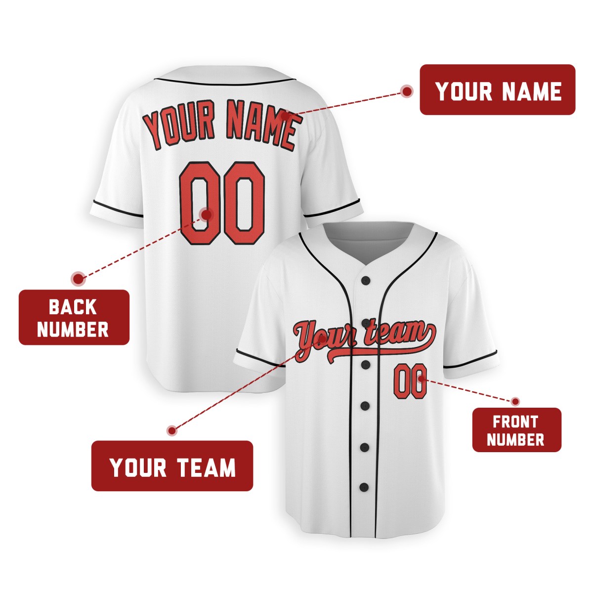 Personalized Baltimore White Baseball Jersey – Custom Name & Number, Kids & Adults-2
