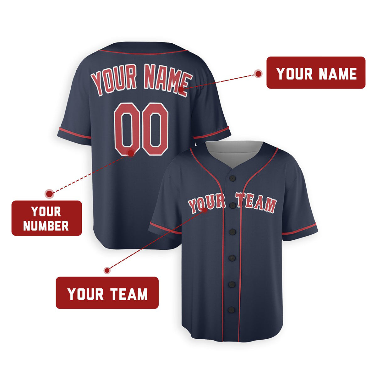 Personalized Boston Baseball Jersey – Navy Alternate Style, Custom Name & Number for Kids & Adults-2