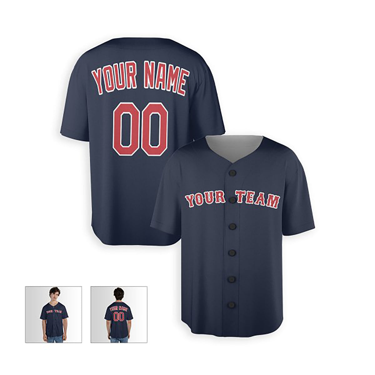 Personalized Boston Baseball Jersey – Navy Alternate Style, Custom Name & Number for Kids & Adults-3