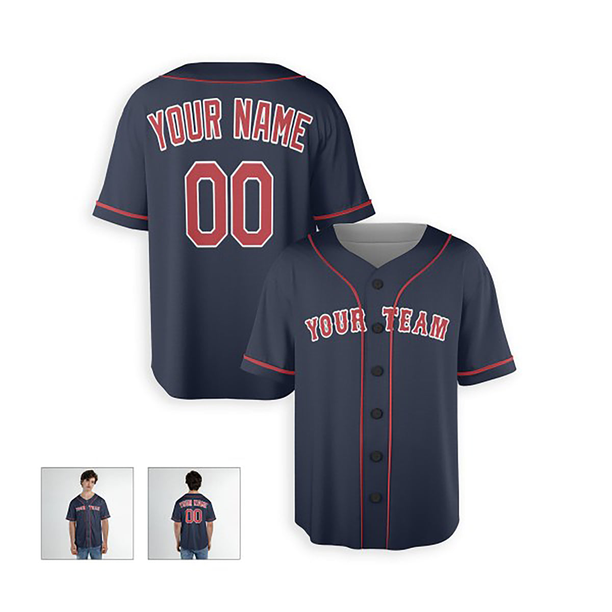 Personalized Boston Baseball Jersey – Navy Alternate Style, Custom Name & Number for Kids & Adults-4