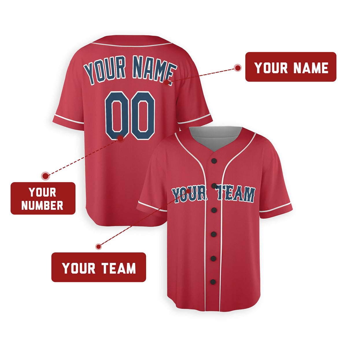 Personalized Boston Baseball Jersey – Red Alternate Style, Custom Name & Number for Kids & Adults-2