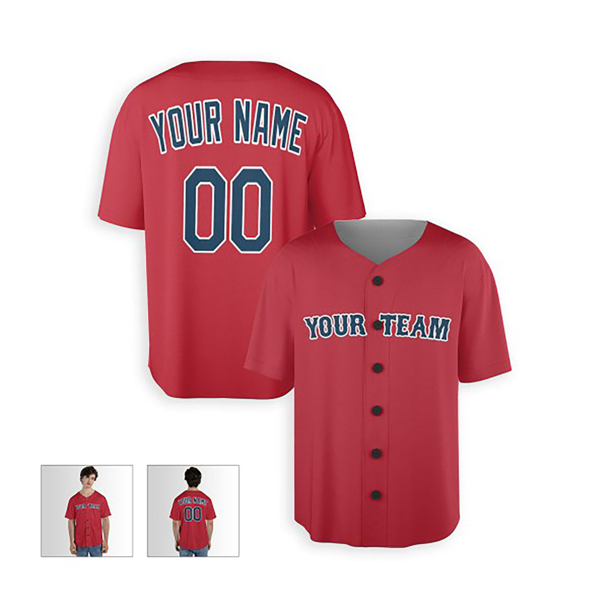 Personalized Boston Baseball Jersey – Red Alternate Style, Custom Name & Number for Kids & Adults-3