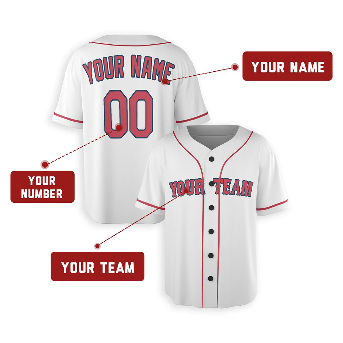 Personalized Boston Baseball Jersey – White Alternate-Inspired Style, Custom Name & Number for Kids & Adults