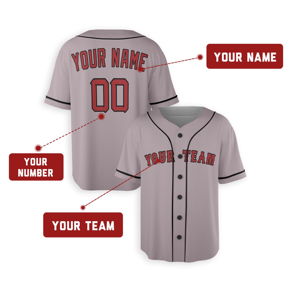 Personalized Boston Gray Baseball Jersey – Custom Name & Number, Kids & Adults-2