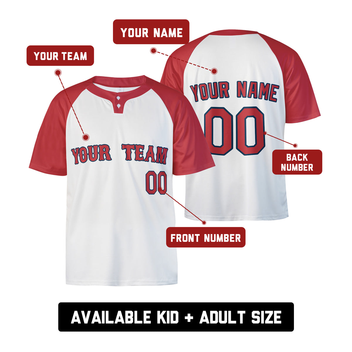 Personalized Boston Two-Button Baseball Jersey – Alternate Style, Custom Name & Number for Men, Women & Youth-2