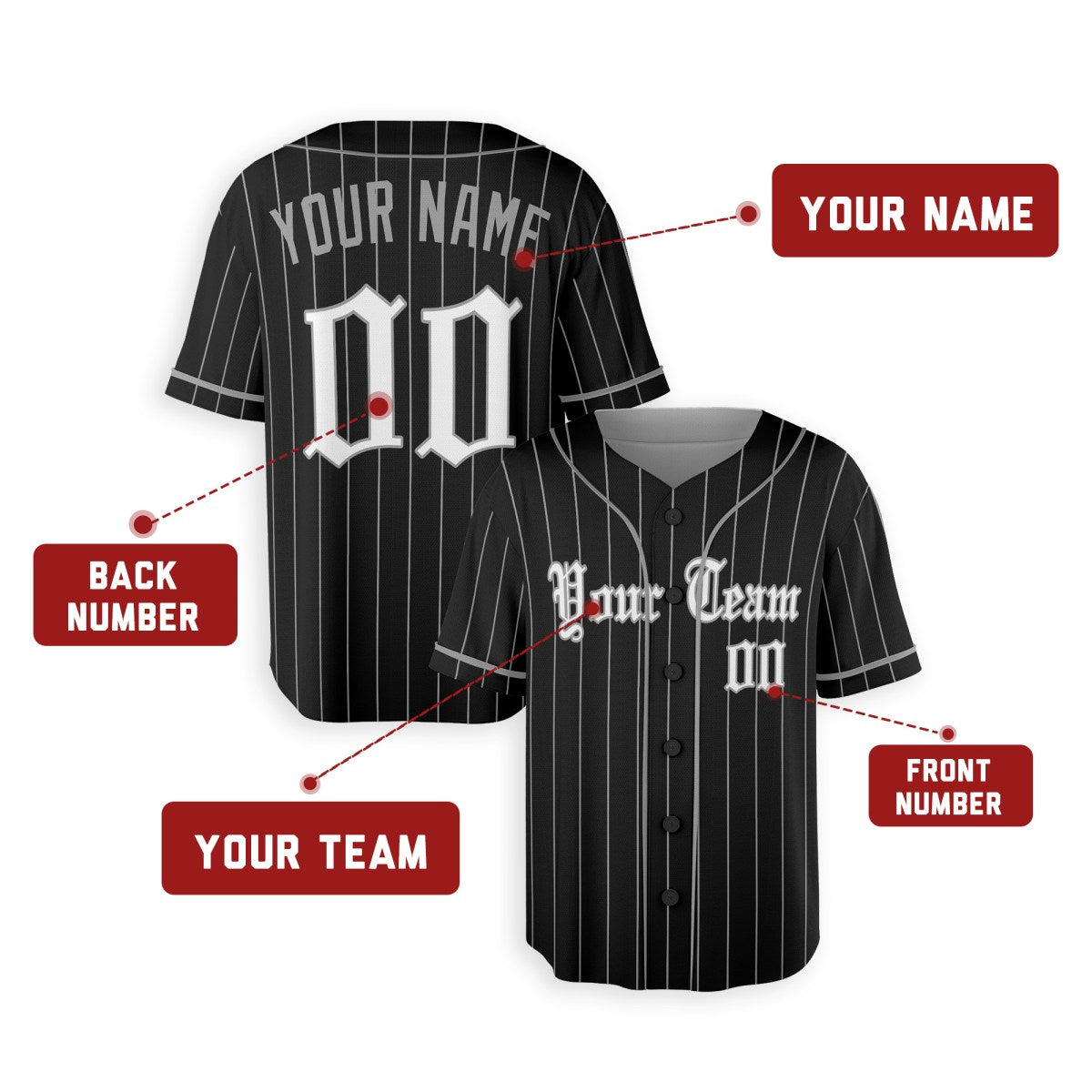 Personalized Chicago Black Baseball Jersey – Custom Name & Number, Kids & Adults-2