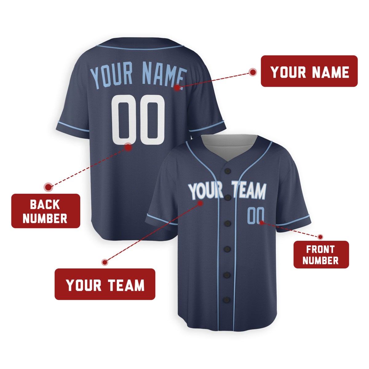 Personalized Chicago Blue City Baseball Jersey – Custom Name & Number, Kids & Adults-2