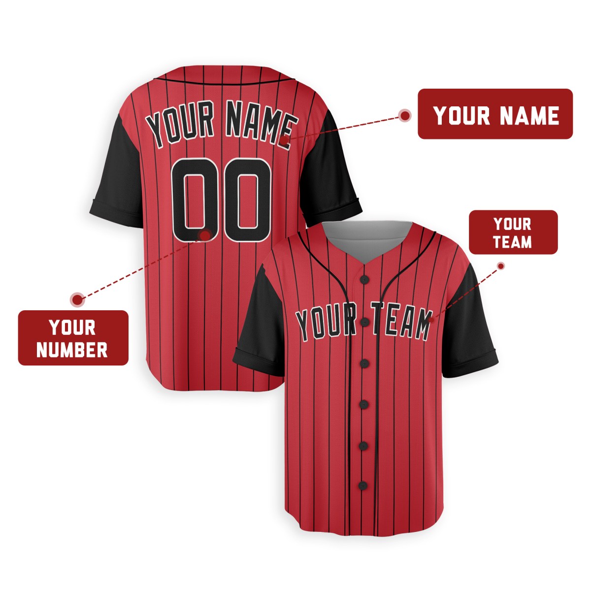Personalized Chicago Red Black Baseball Jersey – Custom Name & Number-2