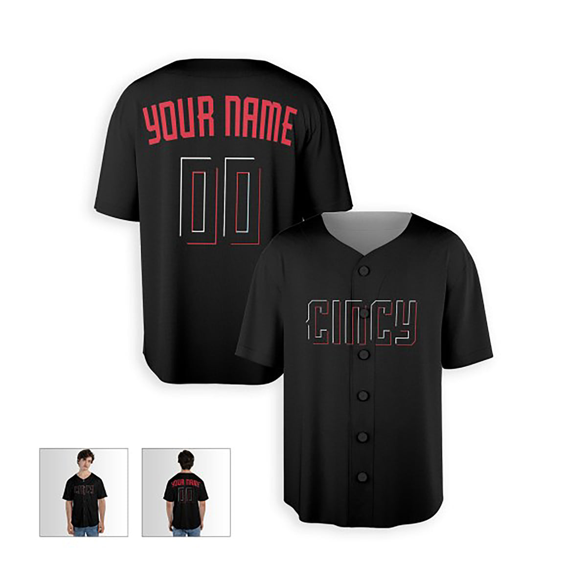 Personalized Cincinnati Baseball Jersey – Black City Style, Custom Name & Number for Kids & Adults-3