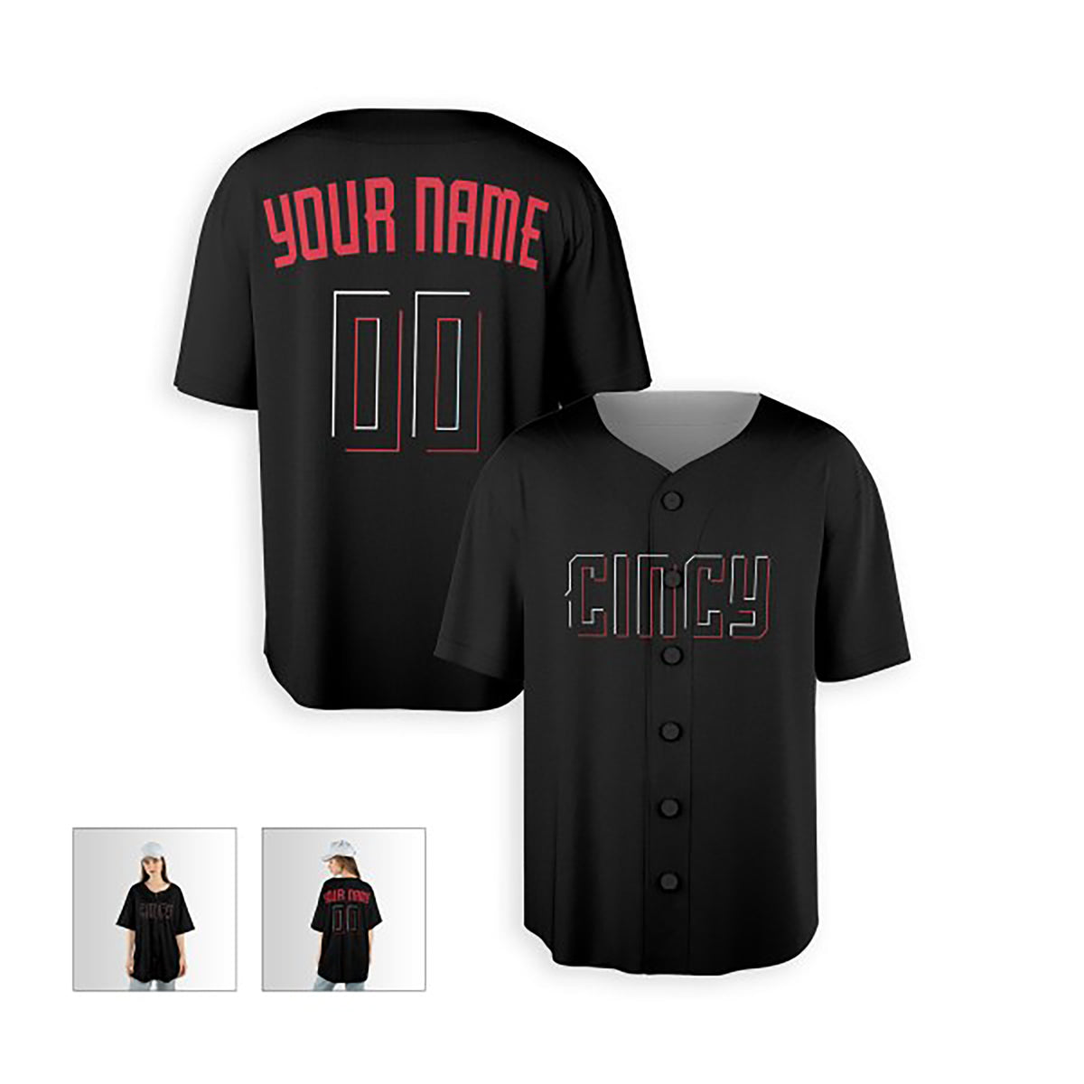 Personalized Cincinnati Baseball Jersey – Black City Style, Custom Name & Number for Kids & Adults-5