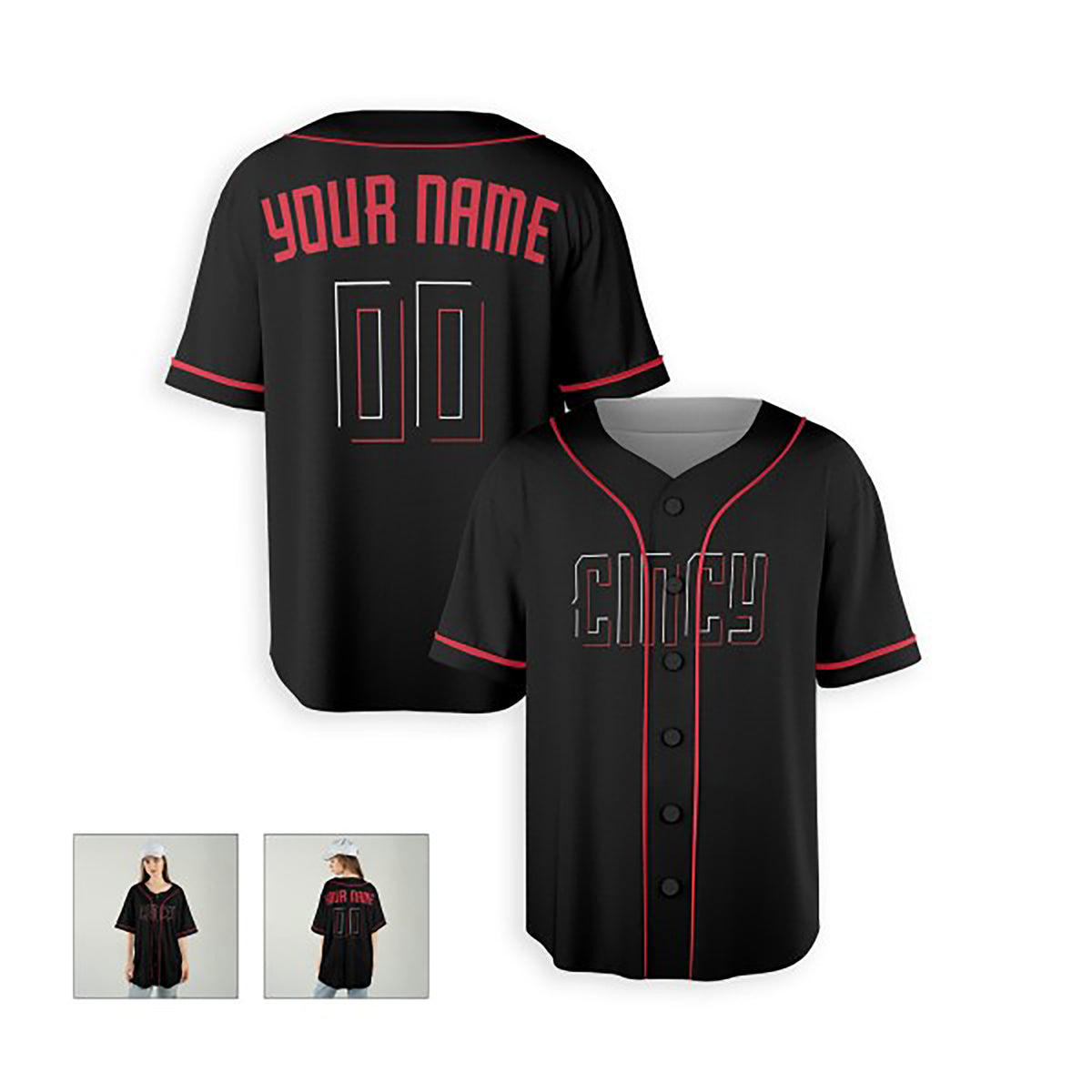Personalized Cincinnati Baseball Jersey – Black City Style, Custom Name & Number for Kids & Adults-6