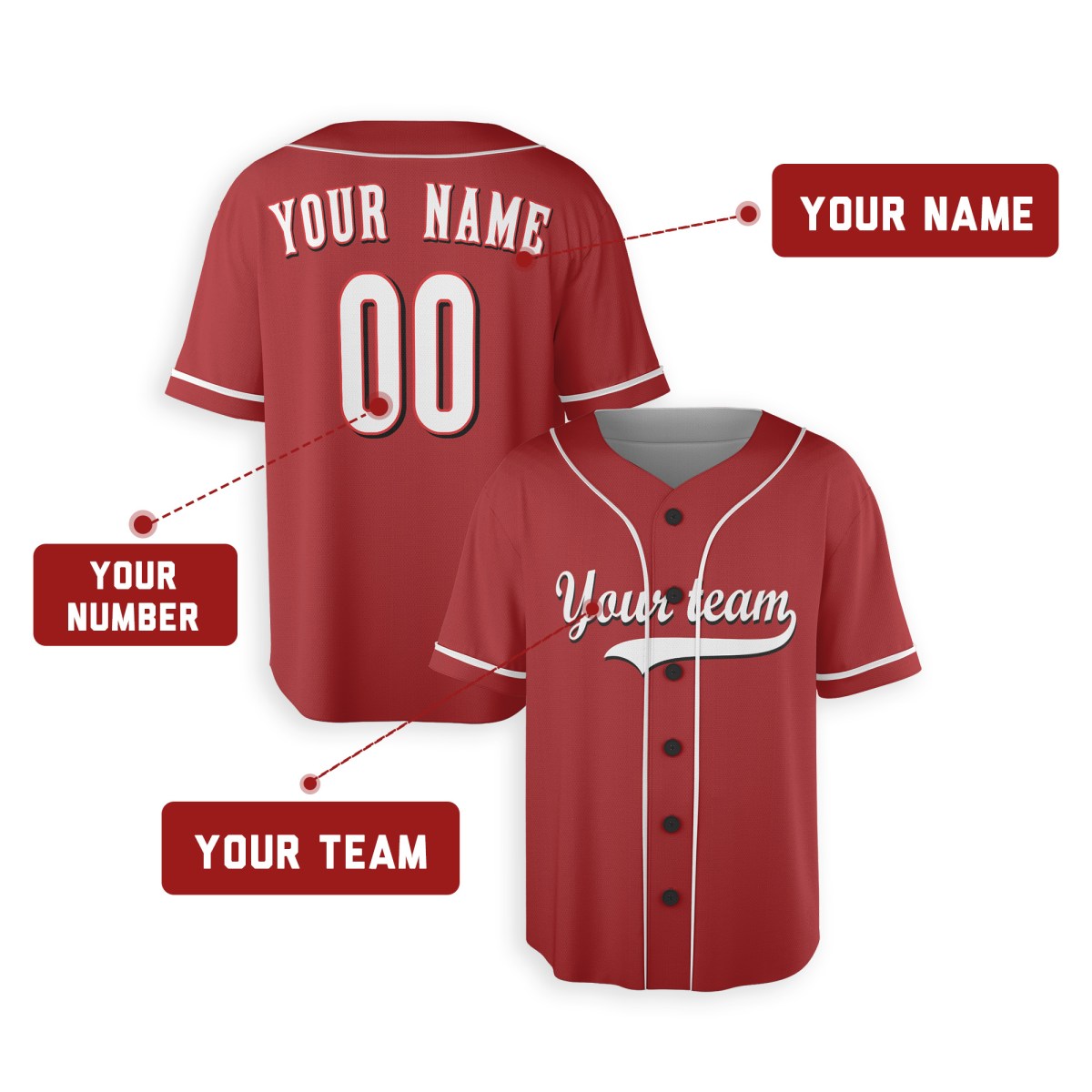 Personalized Cincinnati Red Baseball Jersey – Custom Name & Number, Kids & Adults-2