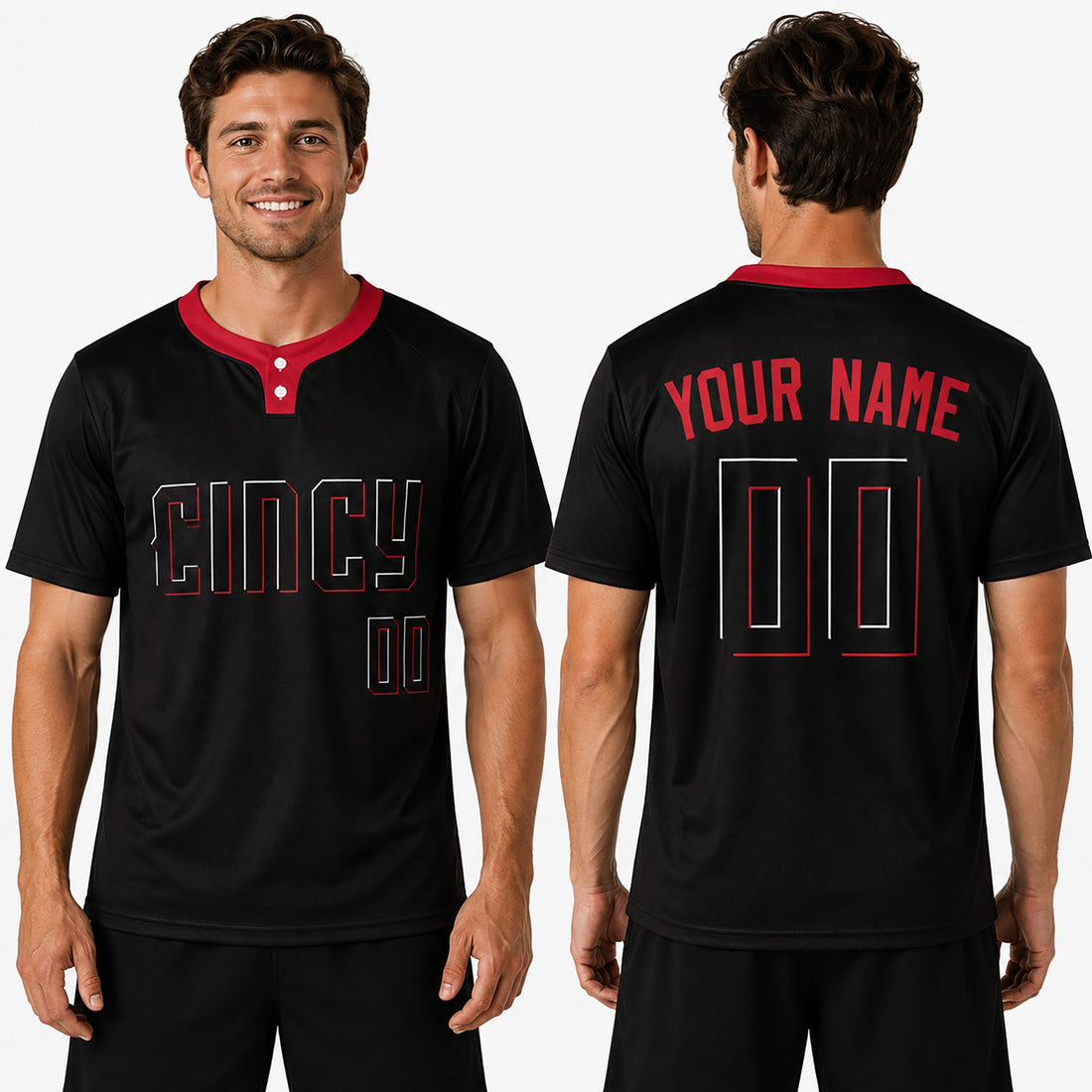 Personalized Cincinnati Two-Button Baseball Jersey – Cincy City-Inspired Style for Men, Women & Youth-1