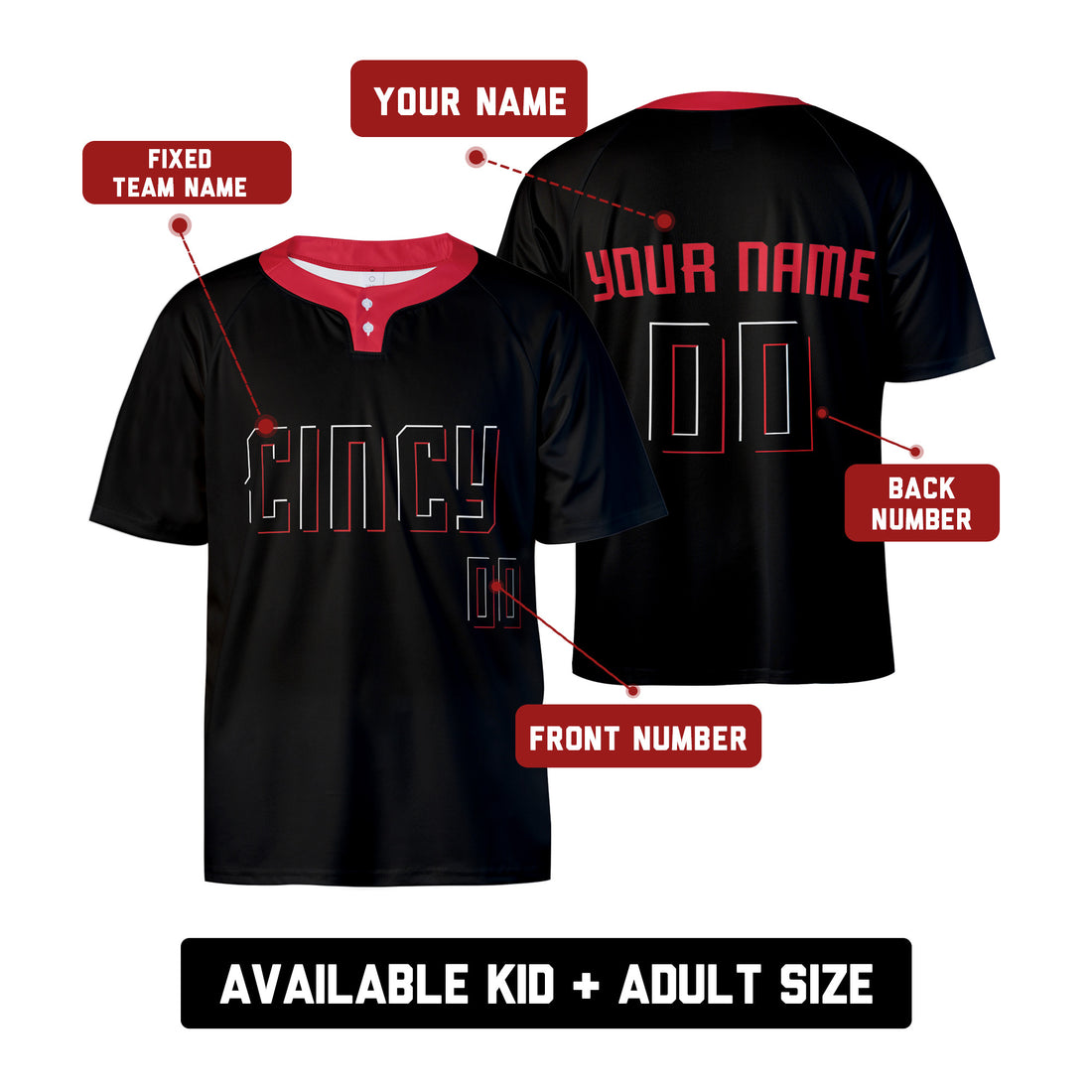 Personalized Cincinnati Two-Button Baseball Jersey – Cincy City-Inspired Style for Men, Women & Youth-1