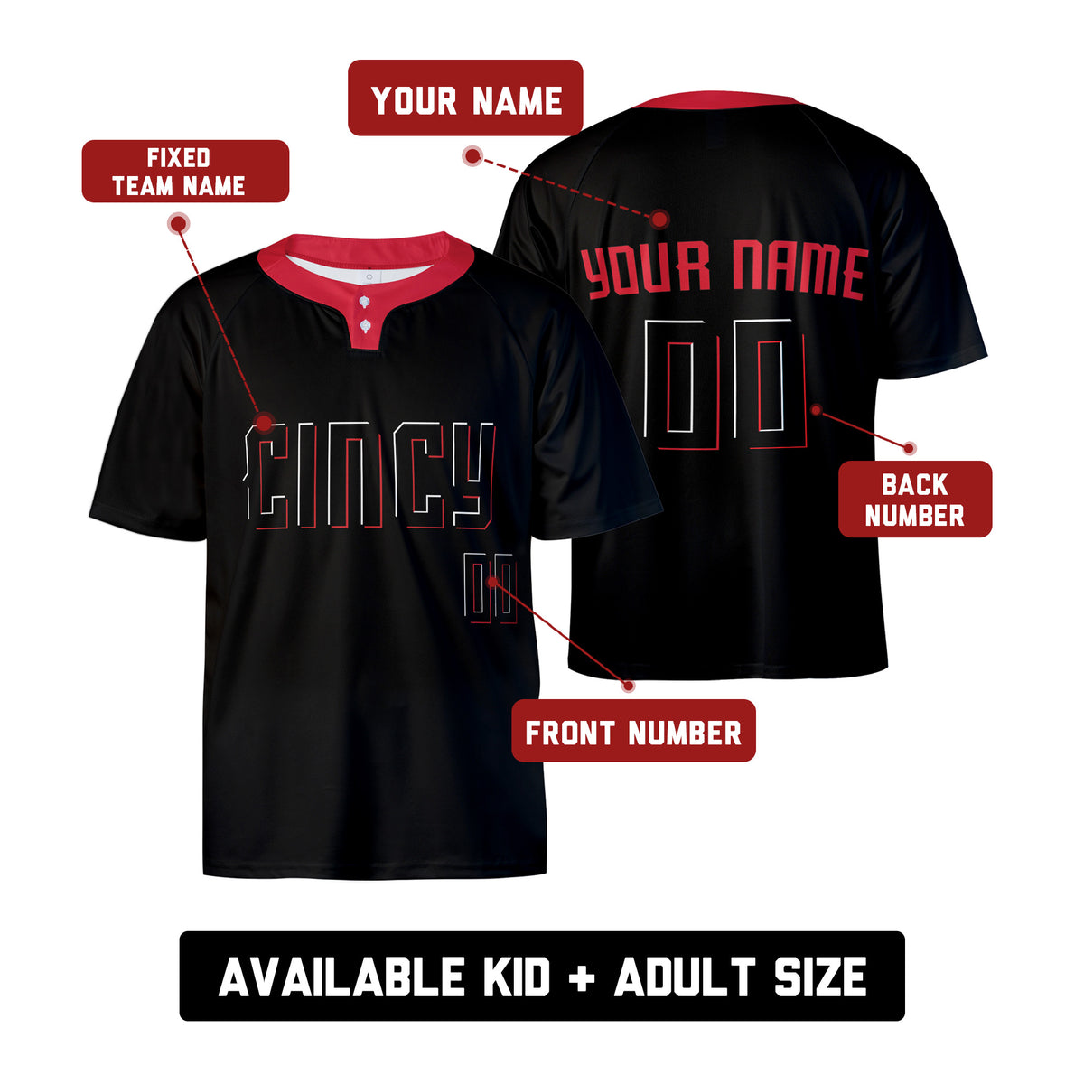 Personalized Cincinnati Two-Button Baseball Jersey – Cincy City-Inspired Style for Men, Women & Youth-2