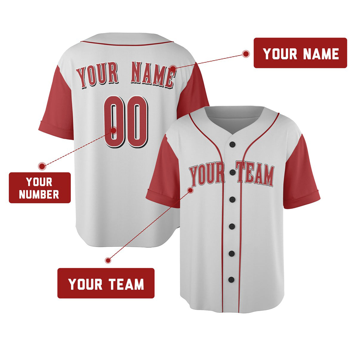 Personalized Cincinnati White Red Baseball Jersey – Custom Name & Number-2