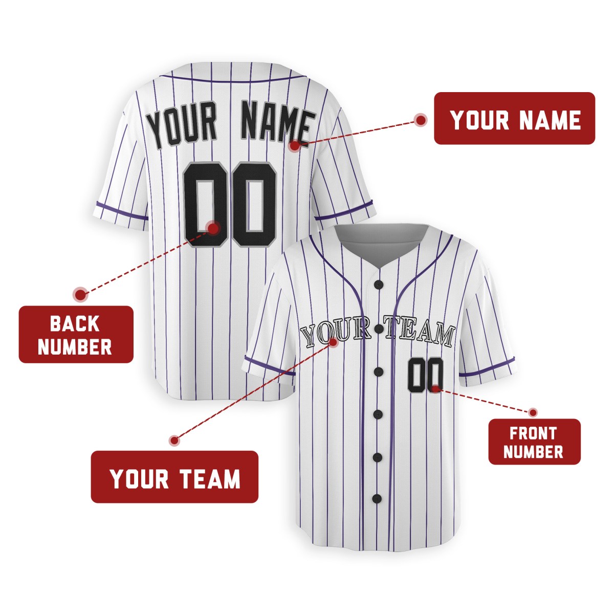 Personalized Colorado White Baseball Jersey – Custom Name & Number, Kids & Adults-2