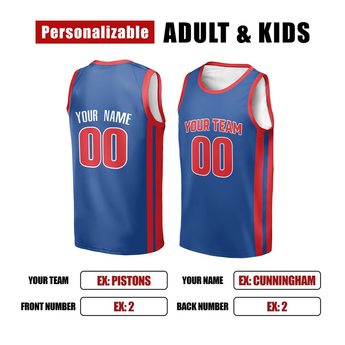 Personalized Detroit Basketball Jersey – Blue Classic Style, Custom Name & Number for Kids, Youth & Adults-1