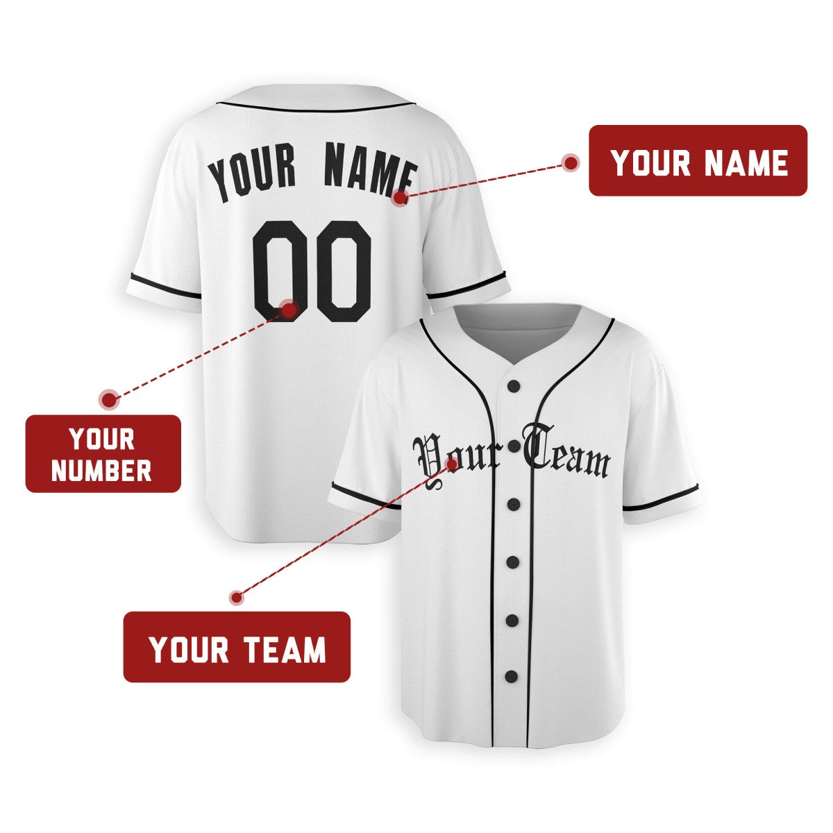 Personalized Detroit White Baseball Jersey – Custom Name & Number, Kids & Adults-2