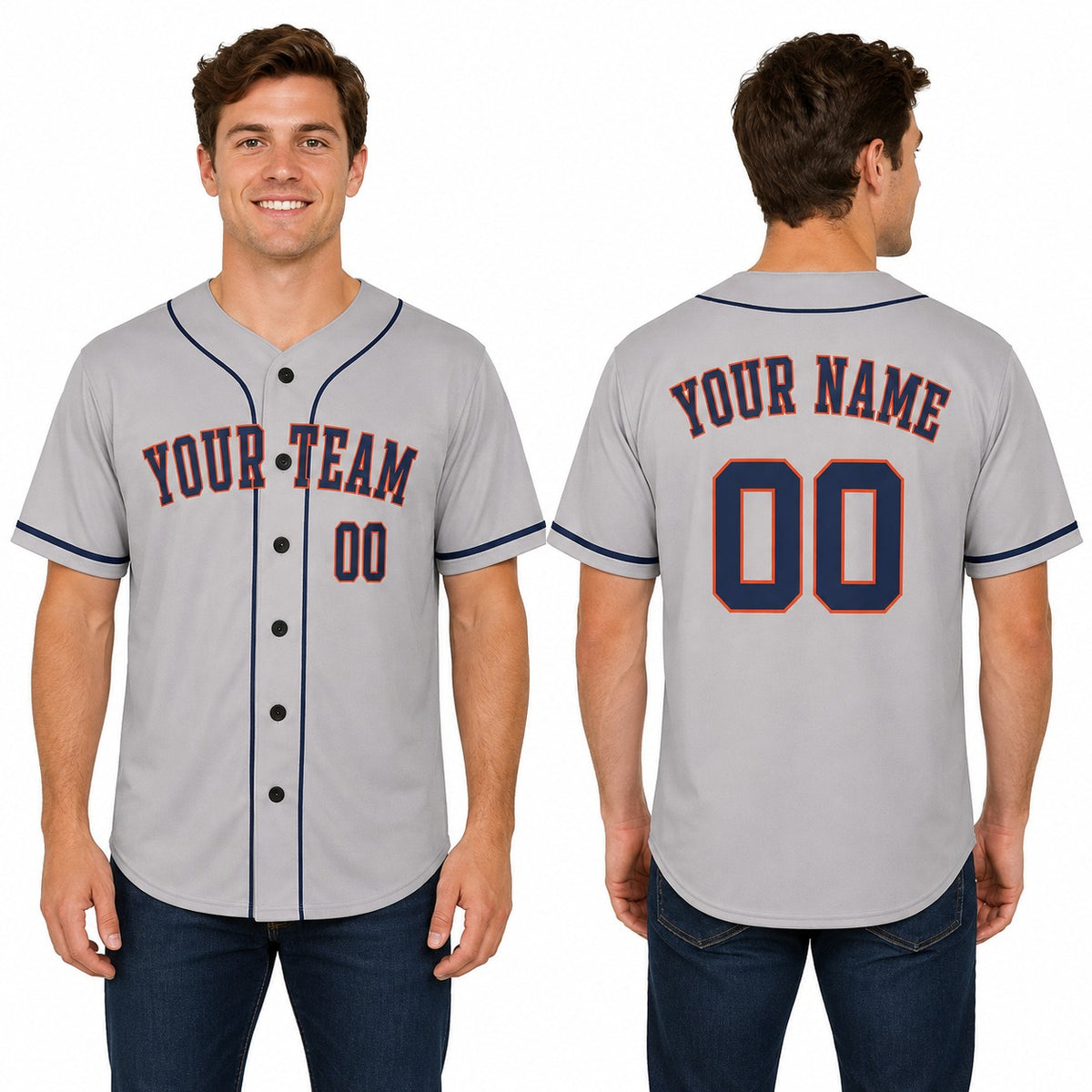 Personalized Houston Gray Baseball Jersey – Custom Name & Number, Kids & Adults-1