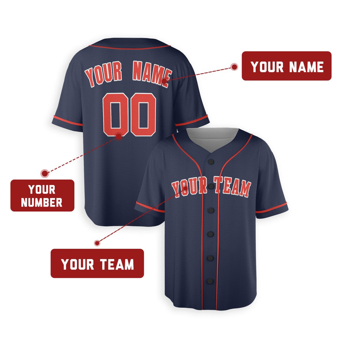 Personalized Houston Navy Baseball Jersey – Custom Name & Number, Kids & Adults-2
