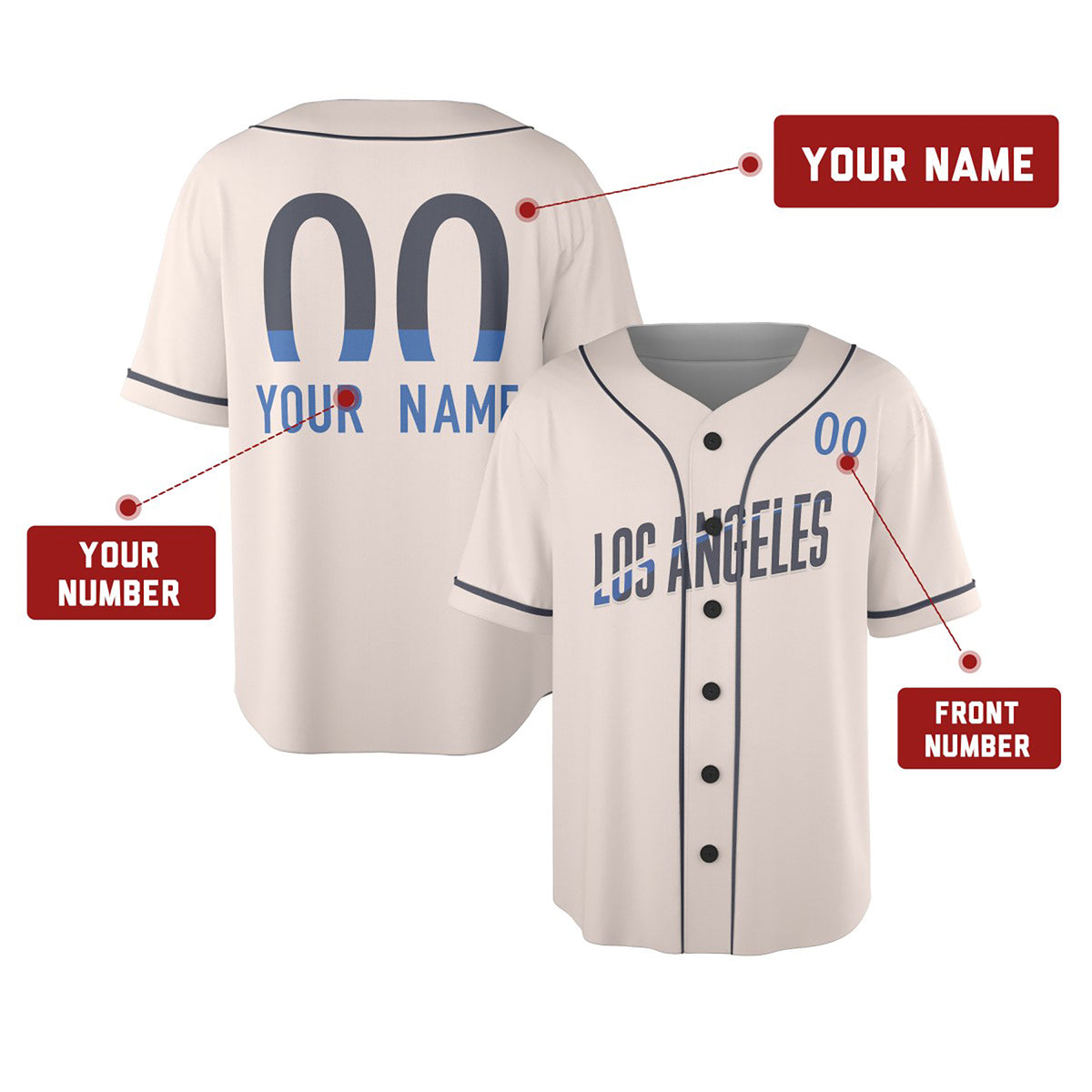 Personalized Los Angeles Baseball Jersey – Cream City Style, Custom Name & Number for Kids & Adults-2