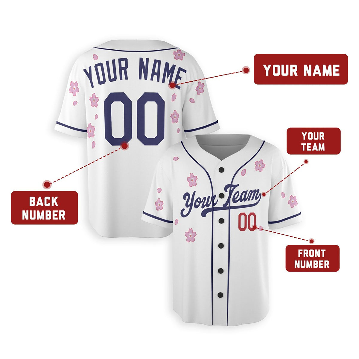 Personalized Los Angeles Baseball Jersey – White Floral Style, Custom Name & Number for Kids & Adults-8