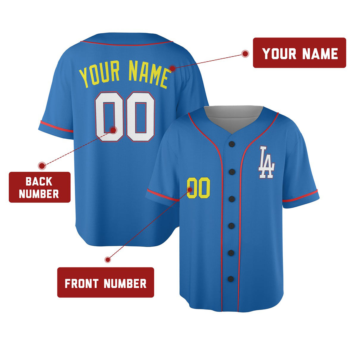 Personalized Los Angeles Blue Baseball Jersey – Custom Name & Number, Kids & Adults-2