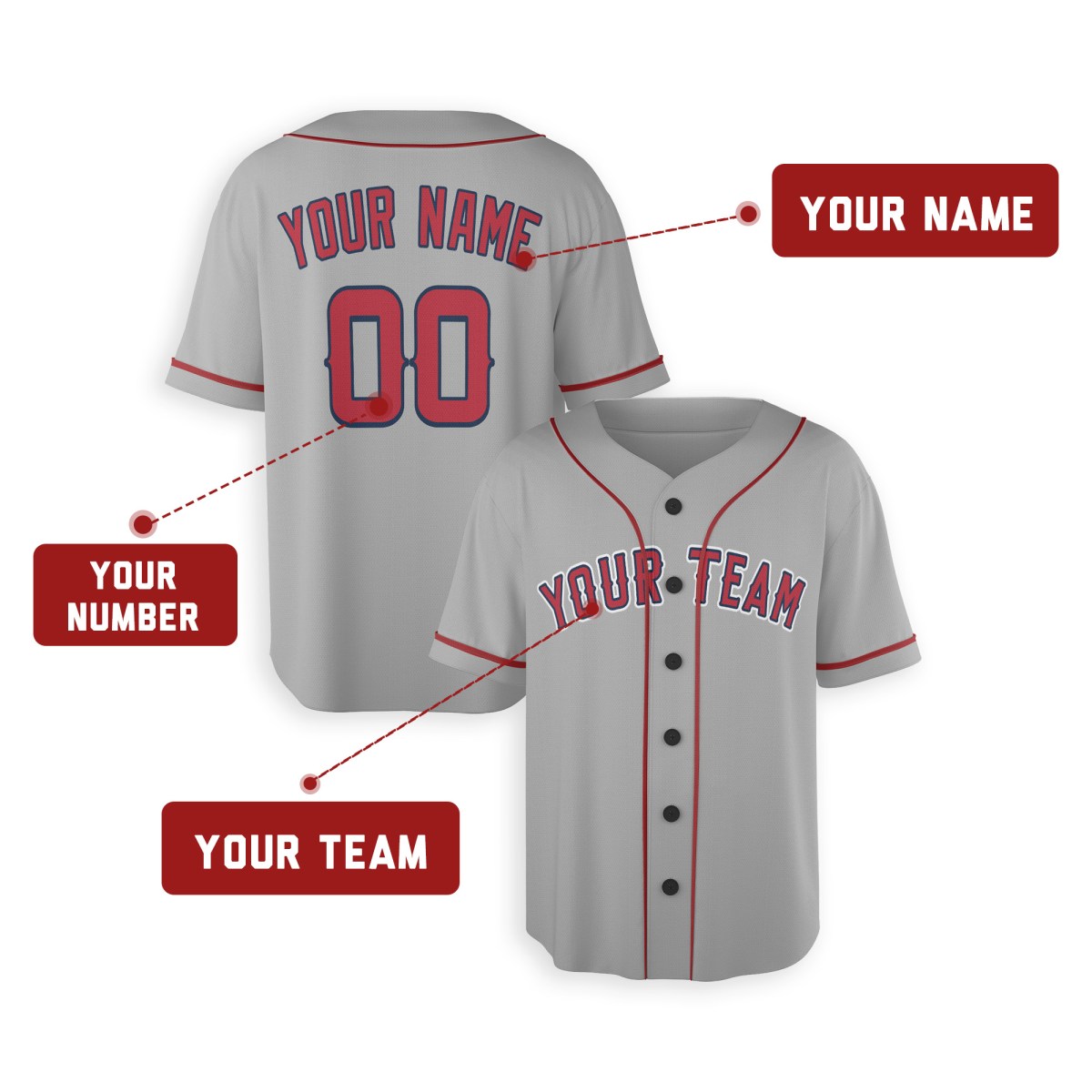 Personalized Los Angeles Gray Baseball Jersey – Custom Name & Number, Kids & Adults-2