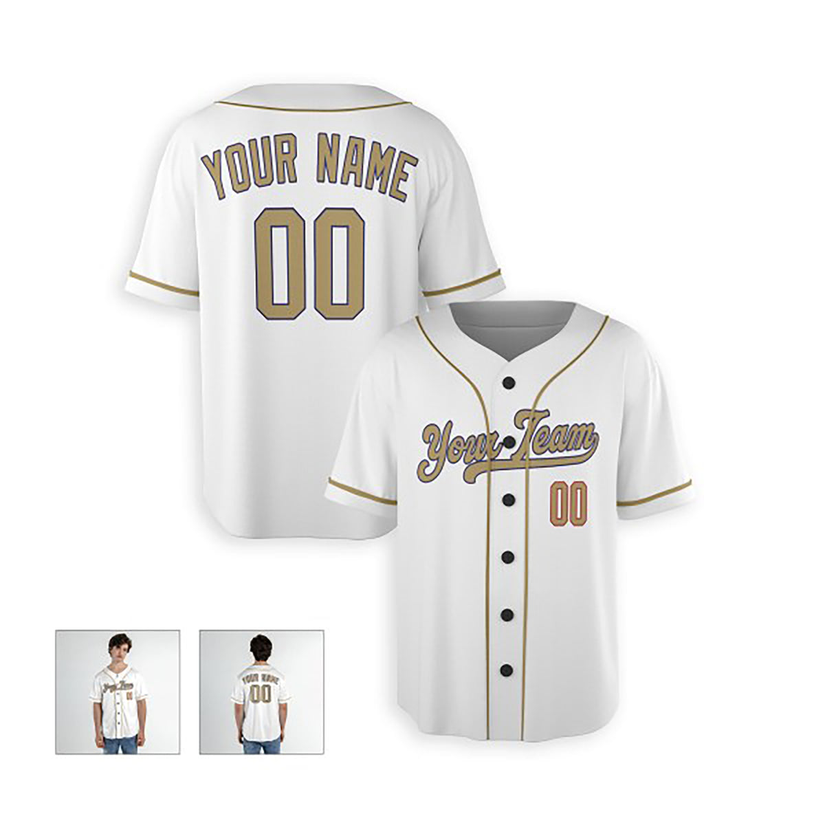 Personalized Los Angeles White Gold Baseball Jersey – Custom Name & Number-4