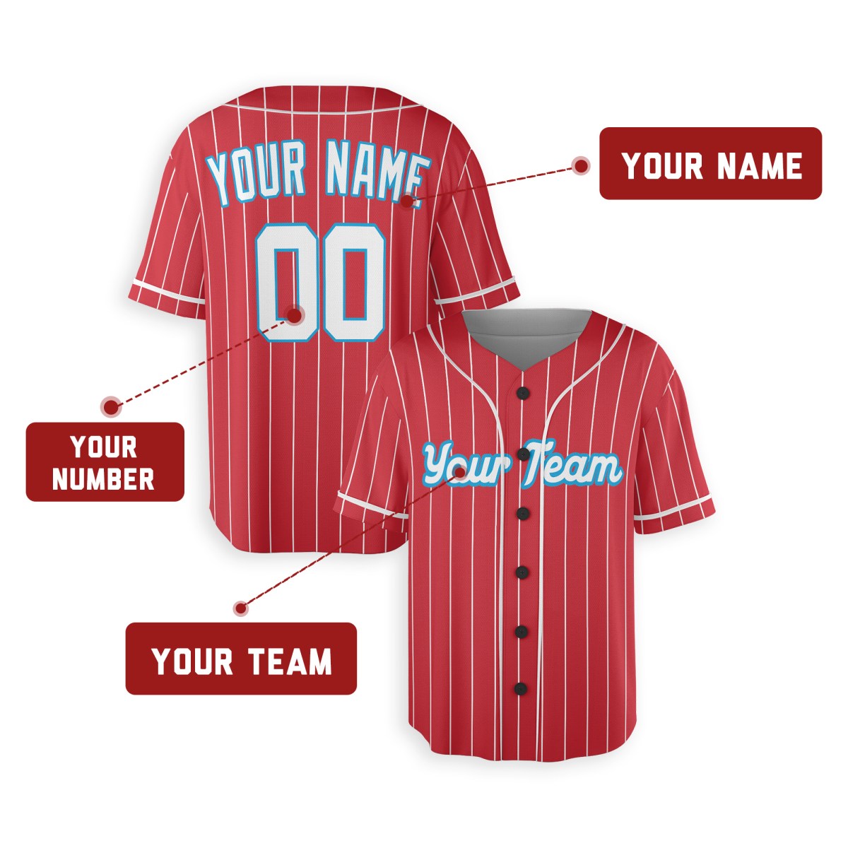 Personalized Miami Red City Baseball Jersey – Custom Name & Number, Kids & Adults-2